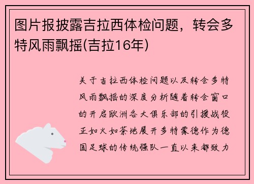 图片报披露吉拉西体检问题，转会多特风雨飘摇(吉拉16年)
