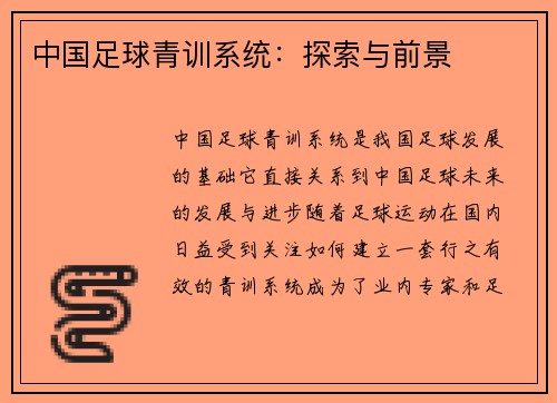 中国足球青训系统：探索与前景