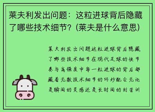 莱夫利发出问题：这粒进球背后隐藏了哪些技术细节？(莱夫是什么意思)